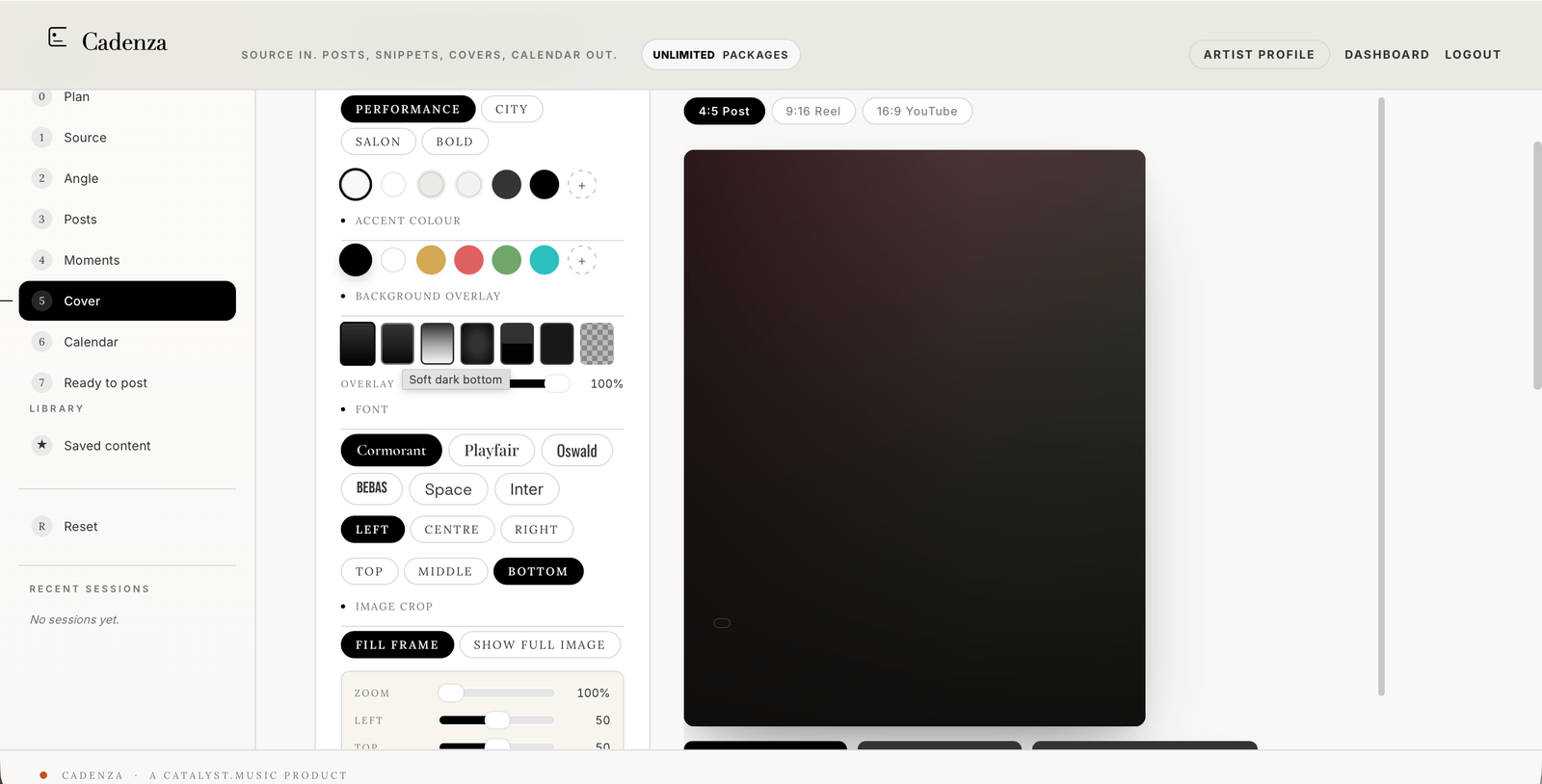 Cadenza cover builder on desktop